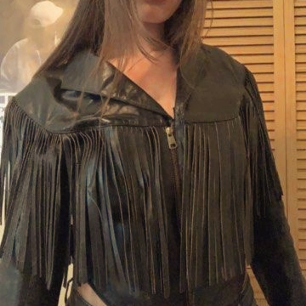 Genuine Leather Black Fringe Jacket